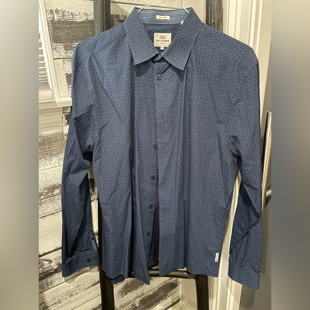 Ben Sherman Navy Geometric Long-Sleeve Button-Up Shirt